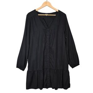 Buffalo David Bitton Women's Lyocell Tiered Ruffle Hem V-Neck Dress Black L